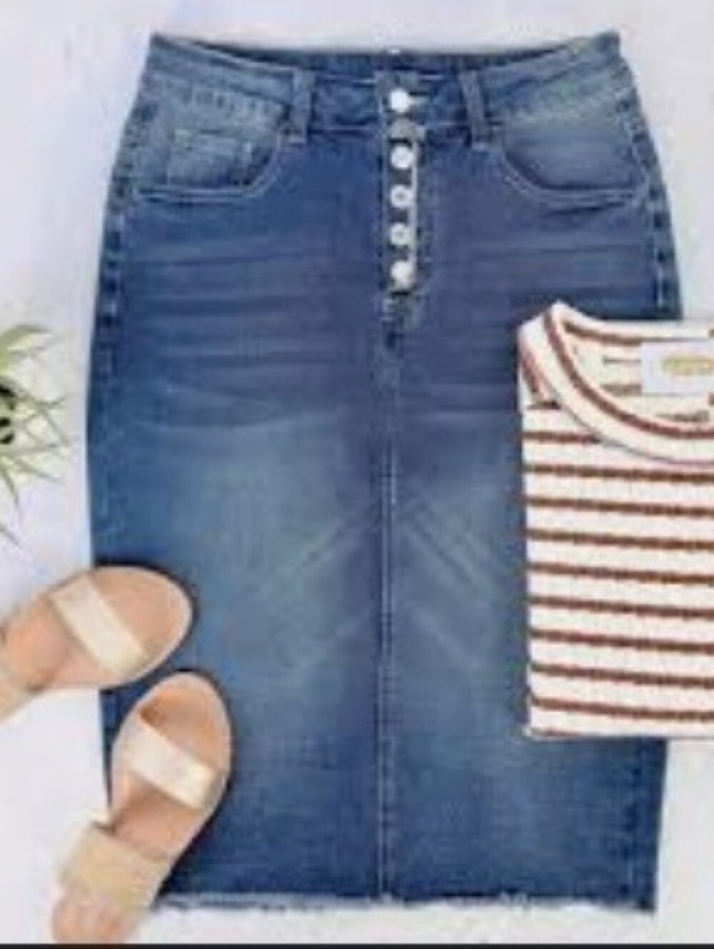 Blue Denim Button-Front Pencil Skirt